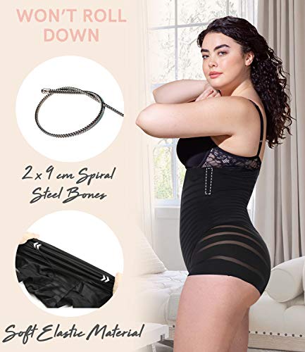 COMFREE Cintura Alta Braguita Moldeadora Sin Costuras Efecto Vientre Plano Adelgazante Bragas Levanta Gluteos Faja Pantalones Abdomen Reductora Braguita Mujer (Negro,L/ES 40-42)