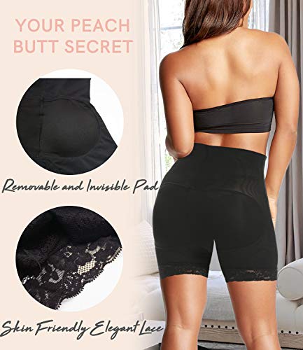 COMFREE Mujer Braguitas Moldeadoras Cintura Alta Reductora Pantalones Moldeadore Encaje Levanta Relleno Gluteos Push Up Reductoras Ropa Interior Negro S/ES 36