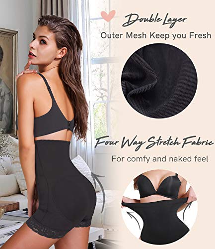 COMFREE Mujer Braguitas Moldeadoras Cintura Alta Reductora Pantalones Moldeadore Encaje Levanta Relleno Gluteos Push Up Reductoras Ropa Interior Negro S/ES 36