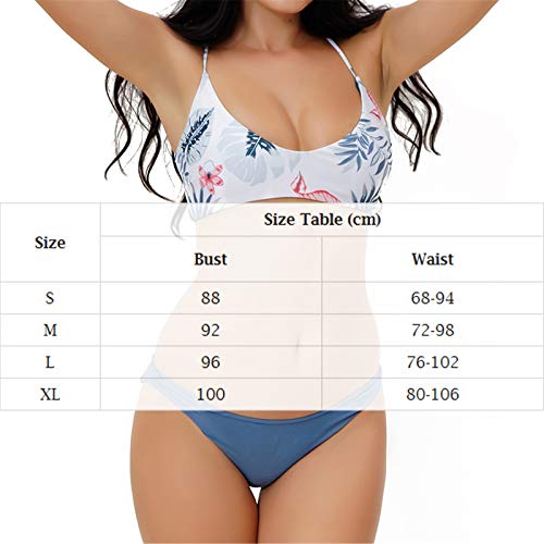 Conjunto Bikini para Mujer Push up con Relleno Bikini Acolchado con Tirantes Bikini Brasileño Estampado Floral Braguita Lisa (Azul, L)