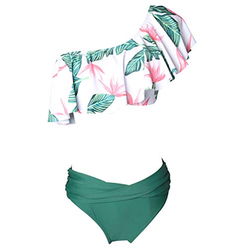Conjunto Bikini Triangulo Bandeau Volantes Bikinis con Relleno Mujer Niña Bañador Push Up Dos Piezas Natacion Trajes de Baño Mujer Bañadores Señora Playa Trikini Biquini Chica Piscina Familia Verde S