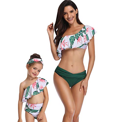 Conjunto Bikini Triangulo Bandeau Volantes Bikinis con Relleno Mujer Niña Bañador Push Up Dos Piezas Natacion Trajes de Baño Mujer Bañadores Señora Playa Trikini Biquini Chica Piscina Familia Verde S