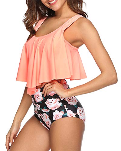 Conjunto Bikini,Internet_Traje de baño de Talle Alto Conservador Deportivo, Chaleco de + bañador para Mujer,Mujeres Tankini Conjuntos con Shorts，Naranja，L
