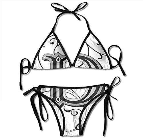 Conjunto de Bikini Ajustable Halter Traje de baño para Mujer, Letra Inicial de Medieval Scrolls Capital D Símbolo Impresión de diseño Medieval, Halter Beach Traje de baño