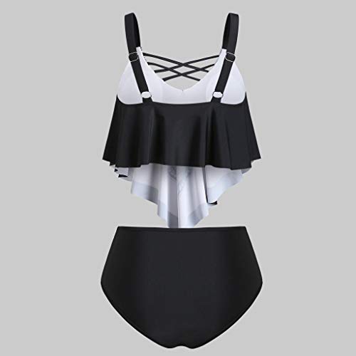 Conjunto de Bikini de Vendaje con Volantes y Cintura Alta con Estampado Floral para Mujer, Trajes de baño de Moda de Verano, Traje de baño Acolchado, Ropa de Playa, Traje de baño