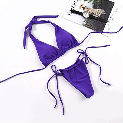 Conjunto de Bikini Halter con Cordones para Mujer, Traje de baño de Dos Piezas de Corte Alto con Tirantes Cruzados sólidos Sexis y Lazo Lateral