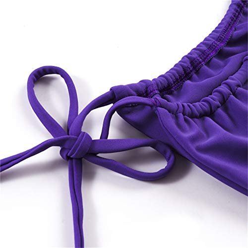 Conjunto de Bikini Halter con Cordones para Mujer, Traje de baño de Dos Piezas de Corte Alto con Tirantes Cruzados sólidos Sexis y Lazo Lateral