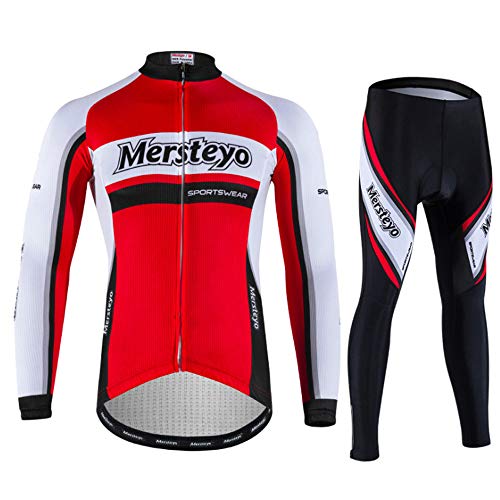 Conjunto de Manga Larga de Ciclismo Jersey Ropa de Bicicleta para Hombres Almohadilla de Gel 3D Absorbente de Sudor Transpirable Tejido de Secado rápido para Montar en otoño,L