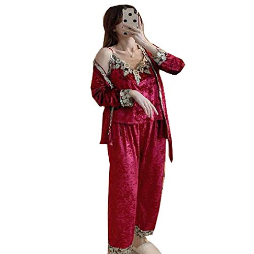 Conjunto de Pijamas cálidos de otoño Invierno para Mujer, Pijamas Sexis de Terciopelo Dorado Profundo, Conjuntos de Pijamas para Mujer, Conjunto de pantalón Largo, Bata para Mujer