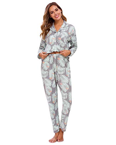 Conjunto De Pijamas para Mujer, Ropa De Dormir con Botones De Manga Larga, Ropa De Dormir Suave para Mujer, Pijamas para Mujer