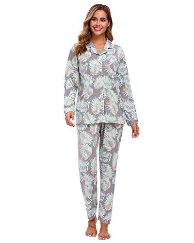 Conjunto De Pijamas para Mujer, Ropa De Dormir con Botones De Manga Larga, Ropa De Dormir Suave para Mujer, Pijamas para Mujer