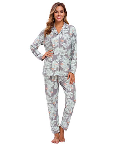 Conjunto De Pijamas para Mujer, Ropa De Dormir con Botones De Manga Larga, Ropa De Dormir Suave para Mujer, Pijamas para Mujer