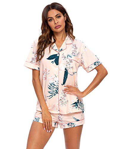 Conjunto De Pijamas para Mujer Ropa De Dormir con Botones Suaves Top Y Pantalones Cortos De 2 Piezas Ropa De Dormir para Mujer Pijamas para Mujer
