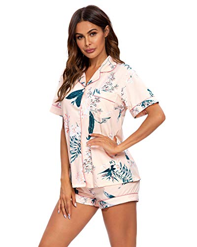 Conjunto De Pijamas para Mujer Ropa De Dormir con Botones Suaves Top Y Pantalones Cortos De 2 Piezas Ropa De Dormir para Mujer Pijamas para Mujer