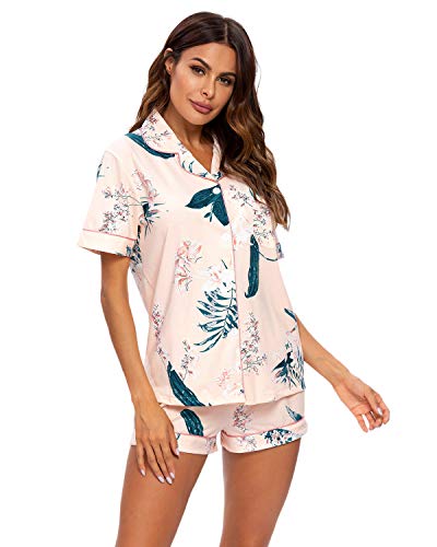Conjunto De Pijamas para Mujer Ropa De Dormir con Botones Suaves Top Y Pantalones Cortos De 2 Piezas Ropa De Dormir para Mujer Pijamas para Mujer