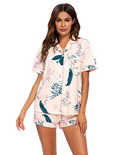Conjunto De Pijamas para Mujer Ropa De Dormir con Botones Suaves Top Y Pantalones Cortos De 2 Piezas Ropa De Dormir para Mujer Pijamas para Mujer