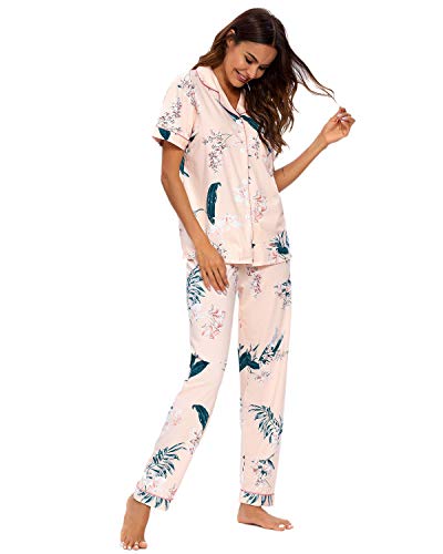 Conjunto De Pijamas para Mujer Ropa De Dormir con Botones Suaves Top Y Pantalones Cortos De 2 Piezas Ropa De Dormir para Mujer Pijamas para Mujer