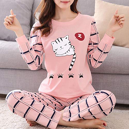 Conjunto de Pijamas para Mujeres Pijamas de Invierno para Mujeres Pijamas Finas de Dibujos Animados Pijamas Impresas Mujeres de Manga Larga Ropa de Dormir Linda CasualXX-Large