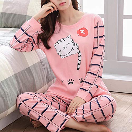 Conjunto de Pijamas para Mujeres Pijamas de Invierno para Mujeres Pijamas Finas de Dibujos Animados Pijamas Impresas Mujeres de Manga Larga Ropa de Dormir Linda CasualMedium