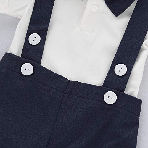 Conjunto de traje de caballero para bebé, de manga corta, con camiseta, pelele y tirantes cortos, para bautizo, boda, 0 – 24 meses A-Dark Blue 6-12 Meses