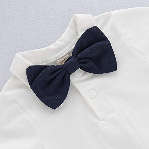 Conjunto de traje de caballero para bebé, de manga corta, con camiseta, pelele y tirantes cortos, para bautizo, boda, 0 – 24 meses A-Dark Blue 6-12 Meses