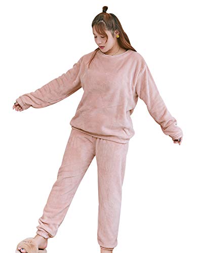 Conjunto Pijama Mujer Polar Manga Larga Pijamas Polares Largos Mujer Tallas Grandes Homewear Set Pijama Felpa Dos Piezas Mujeres Talla Grande Largo Traje Pijamas 2 Piezas Señora Ropa De Casa Rosa