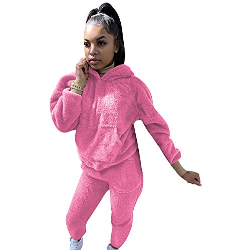 Conjunto Pijama Mujer Polar Manga Larga Pijamas Polares Largos Mujer Tallas Grandes Homewear Set Pijama Felpa Dos Piezas Mujeres Talla Grande Traje Pijamas 2 Piezas Señora Oversize Ropa De Casa Rosa M