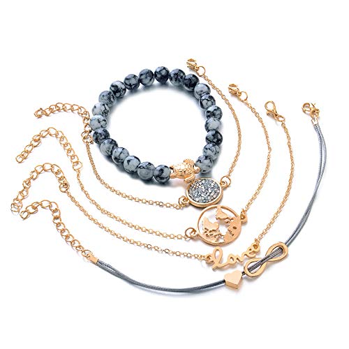 Conjunto Pulseras Mujer, Dsaren Apilable Pulsera Ajustable Circón Brazalete Conjunto Mujeres Accesorios de la joyería, Mejores Regalos para Ella (Mapa y tortuga)