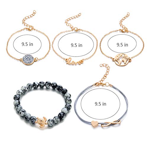 Conjunto Pulseras Mujer, Dsaren Apilable Pulsera Ajustable Circón Brazalete Conjunto Mujeres Accesorios de la joyería, Mejores Regalos para Ella (Mapa y tortuga)