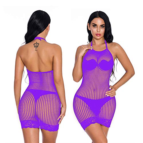 Conjuntos Sexy Mujer Lenceria Vestido Erótico De Malla De Talla Grande para Mujer Ropa Interior Sexy Ropa Interior Erótica Lencería Femenina Disfraces De Babydoll-Púrpura