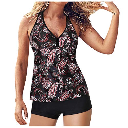 Control del Abdomen de la Mujer Camiseta sin Mangas con Pantalones Cortos Bañador clásico de Dos Piezas(I,S)