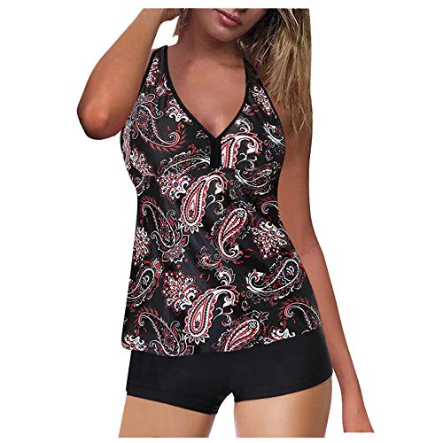 Control del Abdomen de la Mujer Camiseta sin Mangas con Pantalones Cortos Bañador clásico de Dos Piezas(I,S)