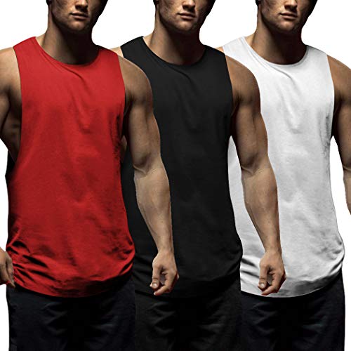 COOFANDY Juego de 3 camisetas de tirantes para hombre, para fitness, deporte, sin mangas, para entrenamiento, gimnasio, culturismo, sin mangas negro/blanco/rojo XL