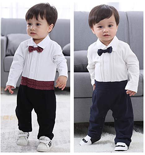 cool elves - 2 pcs Chaqueta de Bebés con Mono Recien Nacido para Bautismo Fiesta Boda con Pajarita Lindo - 3-6 Meses - Negro