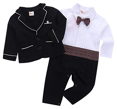 cool elves - 2 pcs Chaqueta de Bebés con Mono Recien Nacido para Bautismo Fiesta Boda con Pajarita Lindo - 3-6 Meses - Negro