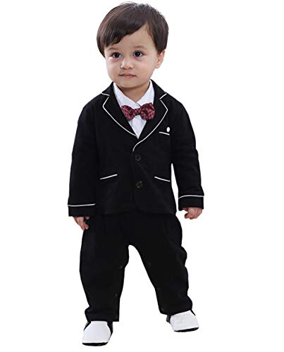 cool elves - 2 pcs Chaqueta de Bebés con Mono Recien Nacido para Bautismo Fiesta Boda con Pajarita Lindo - 3-6 Meses - Negro