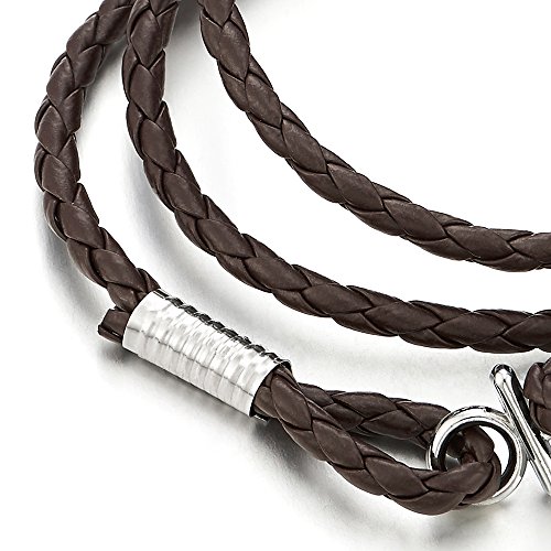 COOLSTEELANDBEYOND Tres Vueltas Náutico Marinero Marrón Cuero Pulsera del Abrigo, Pulsera del Ancla Hombre Mujer