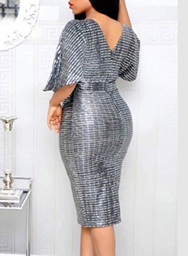 CORAFRITZ Vestido de sirena de noche con lentejuelas y cuello en V para mujer