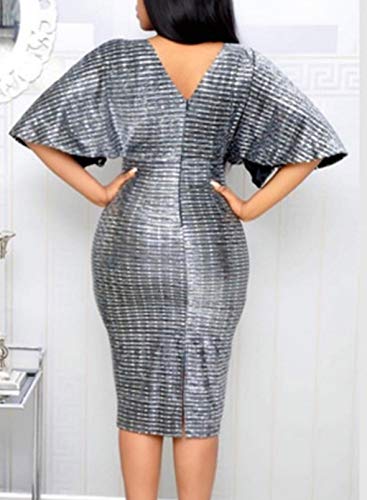 CORAFRITZ Vestido de sirena de noche con lentejuelas y cuello en V para mujer