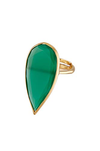 Córdoba Jewels | Sortija en Plata de Ley 925 bañada en Oro con Piedra semipreciosa con diseño Luxury Lágrima Esmeralda Gold