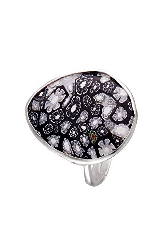 Córdoba Jewels | Sortija en Plata de Ley 925 con Murano con diseño Luxury Murano Onix Silver