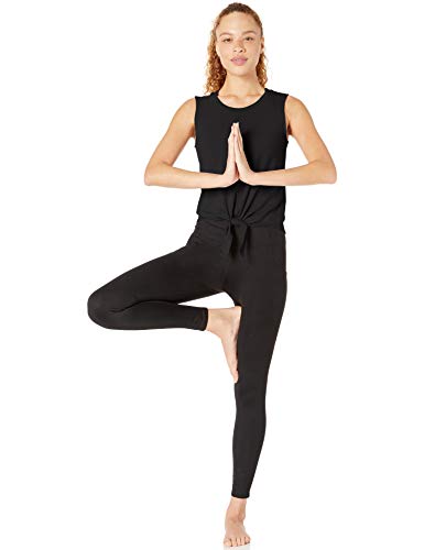 Core 10 Soft Pima Cotton Stretch Yoga Front-Tie Sleeveless Tank Shirts, Negro, 1X (14W-16W)