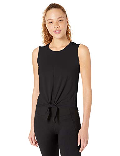 Core 10 Soft Pima Cotton Stretch Yoga Front-Tie Sleeveless Tank Shirts, Negro, 1X (14W-16W)