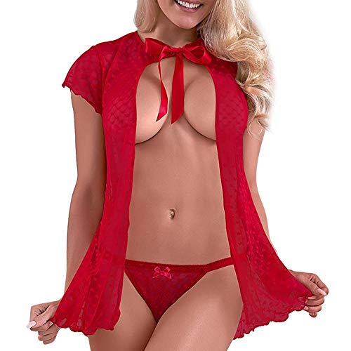 Corsés para mujer Ropa de dormir para mujer Lencería sexy porno body underwear Mujeres babydoll pijamas Vestido mini Halter Hot Fashion Sheer Bridal Lace Top Set con tanga H5-Black_XL_China