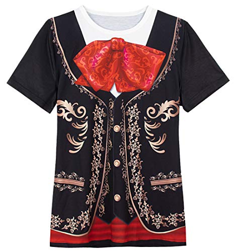 COSAVOROCK Disfraz de Mariachi México para Mujer Camiseta (L, Negro)