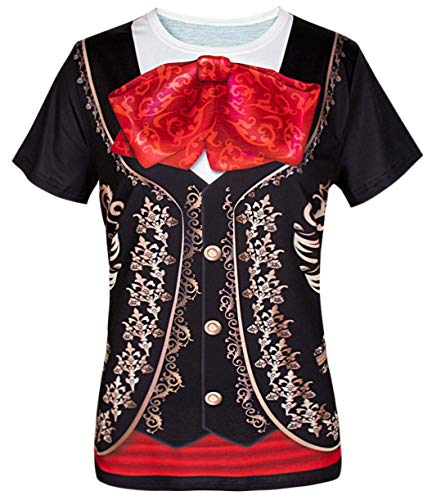 COSAVOROCK Disfraz de Mariachi México para Mujer Camiseta (L, Negro)