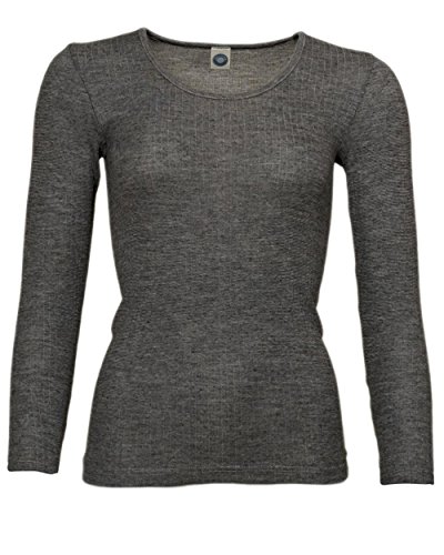 Cosilana - Camiseta interior de manga larga para mujer, 45% algodón KBA y 35% lana orgánica, 20% seda Negro Mezcla 46-48