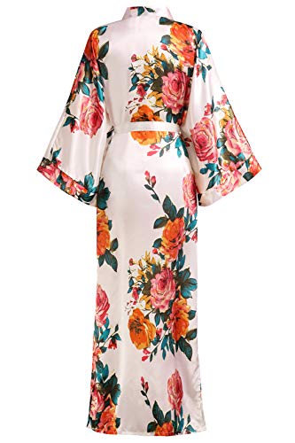 Coucoland Bata de verano para mujer, con estampado de flores, albornoz largo, kimono, bata de noche para mujer rosa Talla única