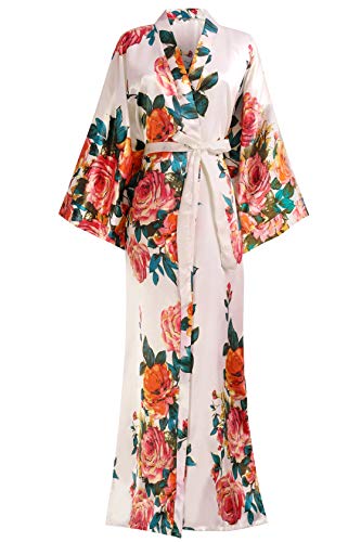 Coucoland Bata de verano para mujer, con estampado de flores, albornoz largo, kimono, bata de noche para mujer rosa Talla única