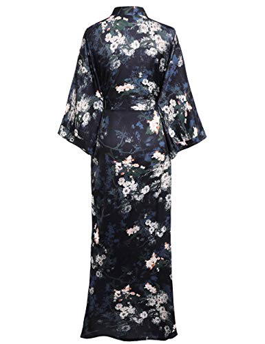 Coucoland Kimono largo para mujer, bata de satén floral, kimono largo, estilo chino japonés, para ropa de noche, fiesta, boda, pijama, fiesta